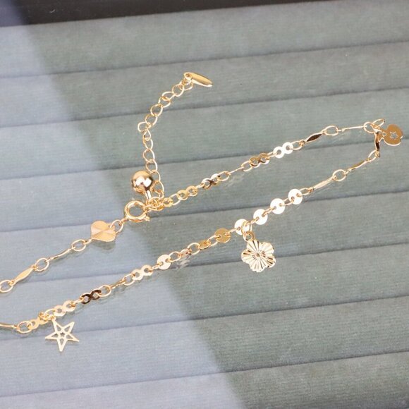 "Rose Gold Anklet with Star & Charm Details, Adjustable Chain Design, XPAL1071 - Picture 11 of 12